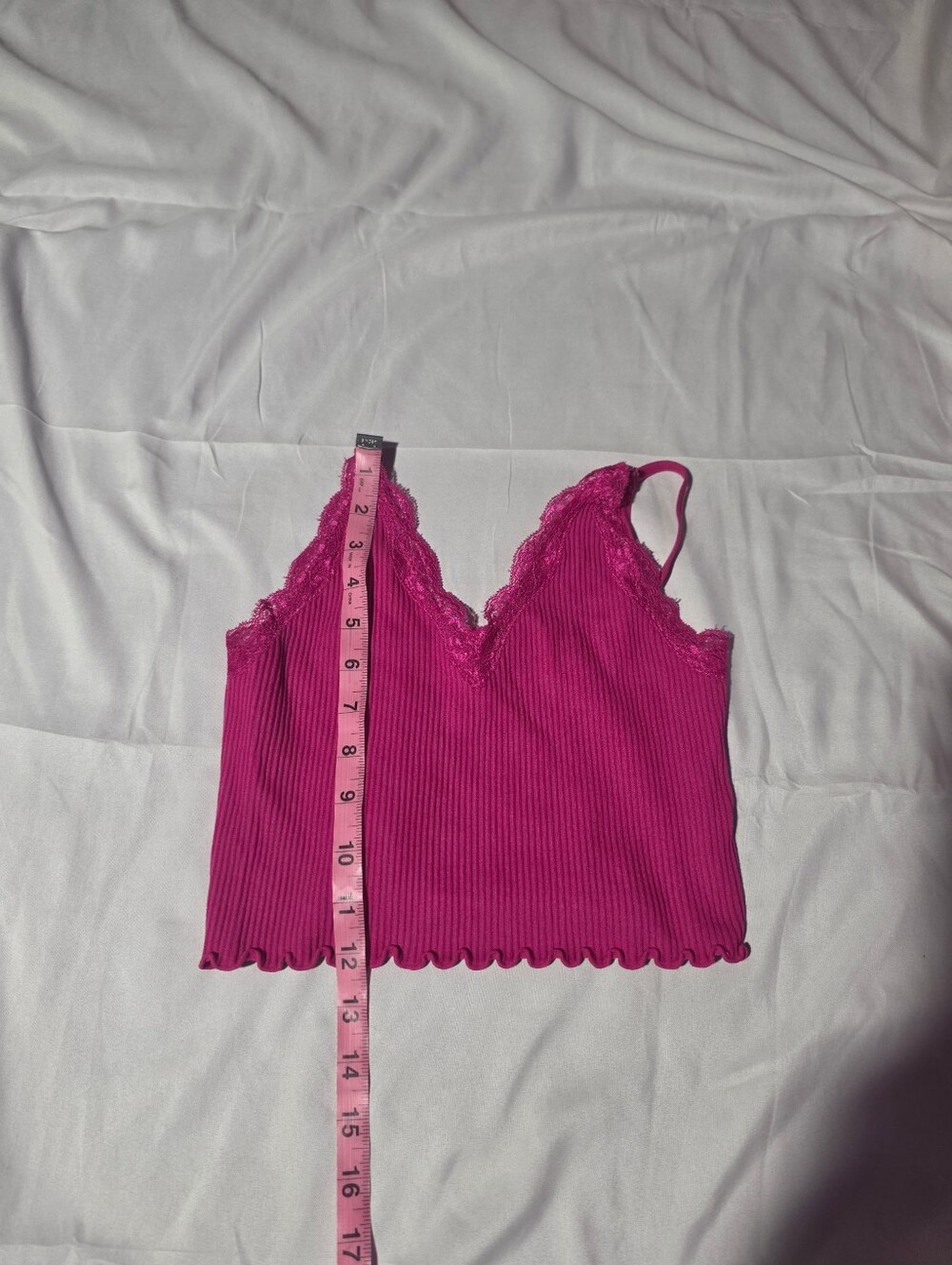 Love Tree Hot Pink Ribbed Seamless Lace Trim Crop Cami Top